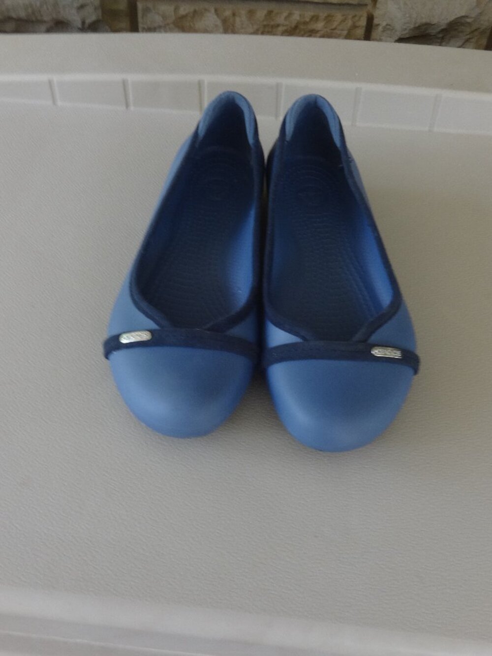 Crocs Kaela women's size 10,  Blue ballet flats round toe slip on silver buckle
